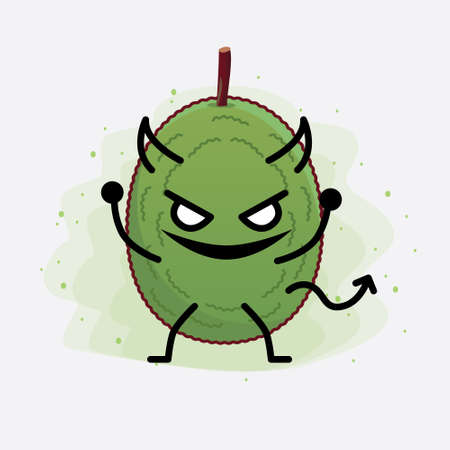 Vector Illustration of Jackfruit Character with cute face, simple hands and leg line art on Isolated Background. Flat cartoon doodle style.のイラスト素材