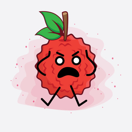 Vector Illustration of Lychee Fruit Character with cute face, simple hands and leg line art on Isolated Background. Flat cartoon doodle style.のイラスト素材