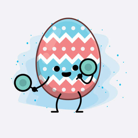 Vector Illustration of Easter Egg Character with cute face, simple hands and leg line art on Isolated Background. Flat cartoon doodle style.のイラスト素材