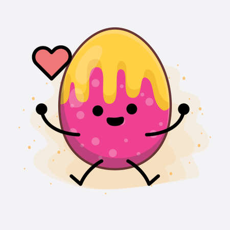 Vector Illustration of Easter Egg Character with cute face, simple hands and leg line art on Isolated Background. Flat cartoon doodle style.のイラスト素材