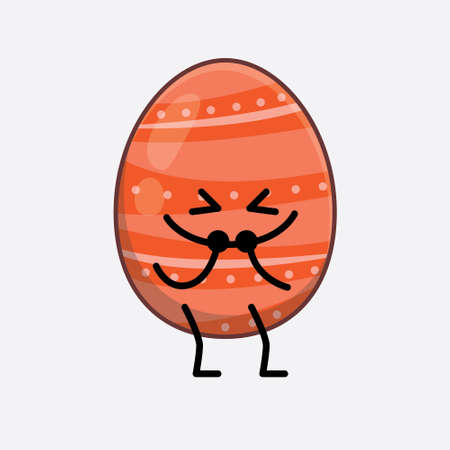 Vector Illustration of Easter Egg Character with cute face, simple hands and leg line art on Isolated Background. Flat cartoon doodle style.のイラスト素材