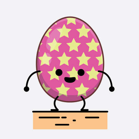 Vector Illustration of Easter Egg Character with cute face, simple hands and leg line art on Isolated Background. Flat cartoon doodle style.のイラスト素材