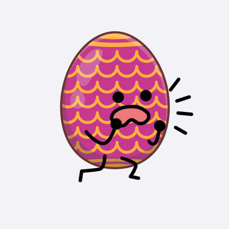 Vector Illustration of Easter Egg Character with cute face, simple hands and leg line art on Isolated Background. Flat cartoon doodle style.のイラスト素材