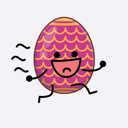 Vector Illustration of Easter Egg Character with cute face, simple hands and leg line art on Isolated Background. Flat cartoon doodle style.のイラスト素材
