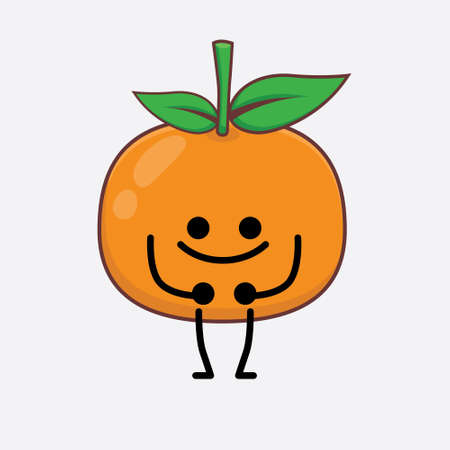 Vector Illustration of Mandarin Orange Character with cute face, simple hands and leg line art on Isolated Background. Flat cartoon doodle style.のイラスト素材