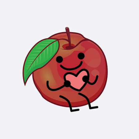 Vector Illustration of Nectarine Fruit Character with cute face, simple hands and leg line art on Isolated Background. Flat cartoon doodle style.のイラスト素材