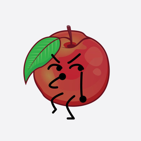 Vector Illustration of Nectarine Fruit Character with cute face, simple hands and leg line art on Isolated Background. Flat cartoon doodle style.のイラスト素材