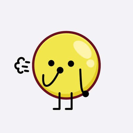 Vector Illustration of Yellow Emoji Character with cute face, simple hands and leg line art on Isolated Background. Flat cartoon doodle style.のイラスト素材