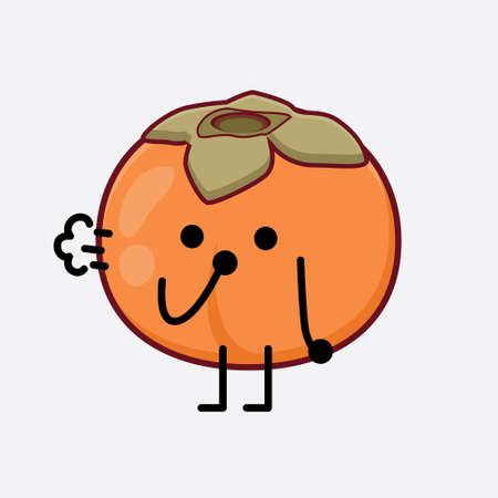 Vector Illustration of Persimmon Character with cute face, simple hands and leg line art on Isolated Background. Flat cartoon doodle style.のイラスト素材