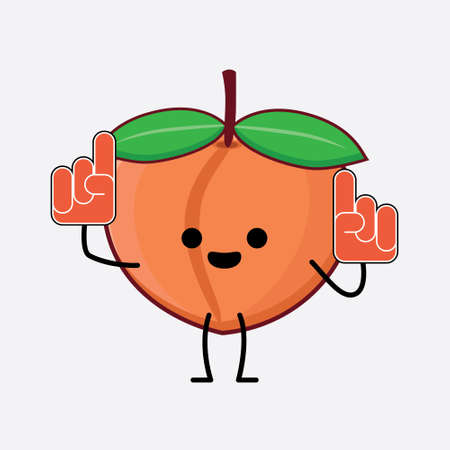 Vector Illustration of Peach Fruit Character with cute face, simple hands and leg line art on Isolated Background. Flat cartoon doodle style.のイラスト素材