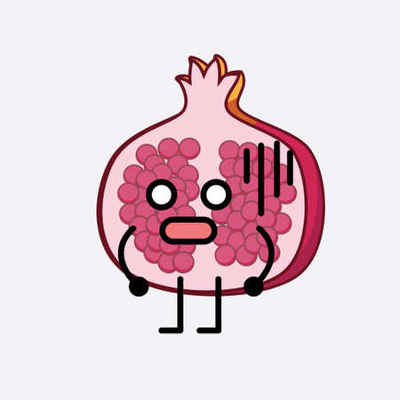 Vector Illustration of Pomegranate Fruit Character with cute face, simple hands and leg line art on Isolated Background. Flat cartoon doodle style.のイラスト素材