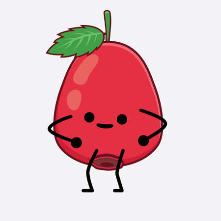 Vector Illustration of Rose Hip Fruit Character with cute face, simple hands and leg line art on Isolated Background. Flat cartoon doodle style.のイラスト素材
