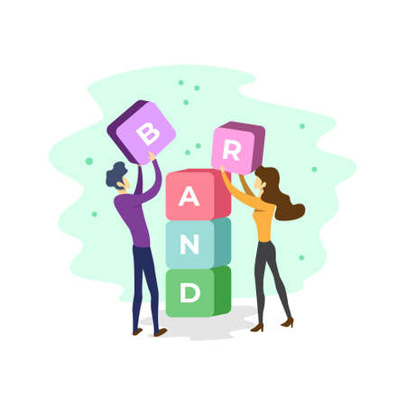 Flat Modern Brand Building of Two People Illustration Vectorのイラスト素材
