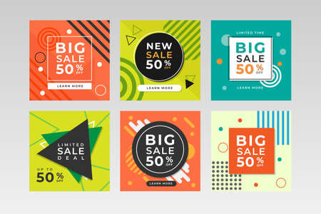 Set of Square Social Media Post Banner templates with image placeholder, Branding and Promotion. Suitable for social media posts and web or internet ads. Vector illustration with photo collage.のイラスト素材