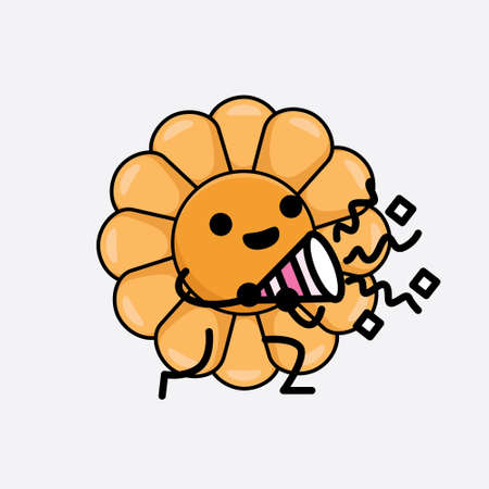 Vector Illustration of Flower Character with cute face, simple hands and leg line art on Isolated Background. Flat cartoon doodle style.のイラスト素材