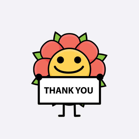 Vector Illustration of Flower Character with cute face, simple hands and leg line art on Isolated Background. Flat cartoon doodle style.のイラスト素材