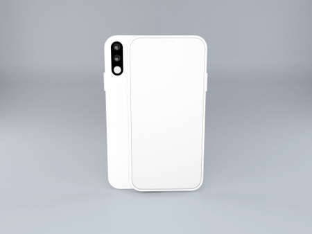 Realistic White Smartphone 3D Illustration Mockup Scene on Isolated Backgroundの写真素材