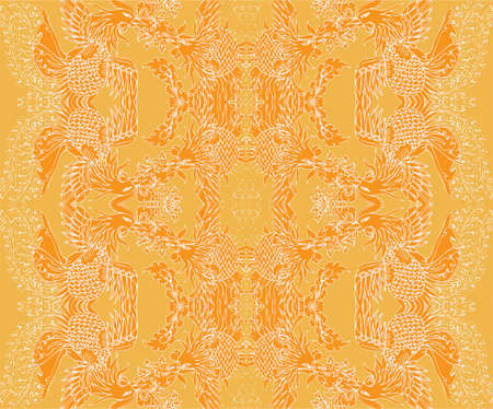 Seamless Oriental Vector Pattern. Traditional floral pattern for fabric, wallpapers and backgrounds. Ornamental creatures, plants and animals.のイラスト素材