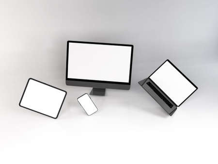 Realistic Mockup of Multiple Responsive Devices 3D Illustration on Isolated Backgroundのeditorial素材
