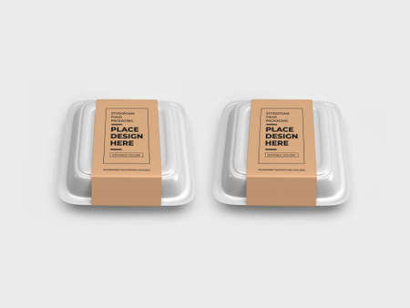 Food Box Packaging 3D Illustration Mockup Scene on Isolated Backgroundの写真素材