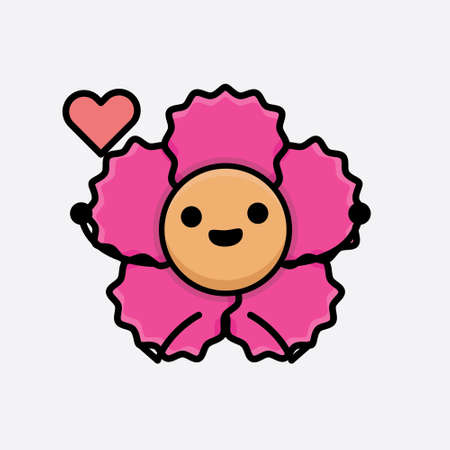 Vector Illustration of Flower Character with cute face, simple hands and leg line art on Isolated Background. Flat cartoon doodle style.のイラスト素材