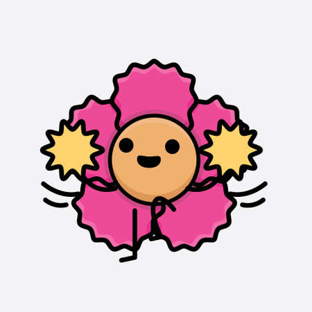 Vector Illustration of Flower Character with cute face, simple hands and leg line art on Isolated Background. Flat cartoon doodle style.のイラスト素材