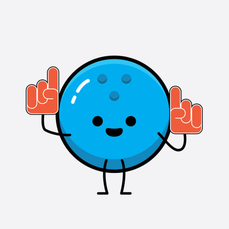 Vector Illustration of Bowling Ball Character with cute face and simple body line drawing on Isolated Background.のイラスト素材