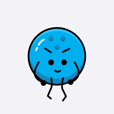 Vector Illustration of Bowling Ball Character with cute face and simple body line drawing on Isolated Background.のイラスト素材
