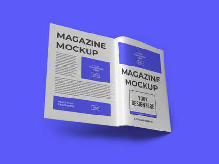 Magazine Book Paper 3D Illustration Mockup Scene on Isolated Backgroundの写真素材