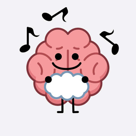 Vector Illustration of Brain Character with cute face and simple body line drawing on isolated backgroundのイラスト素材