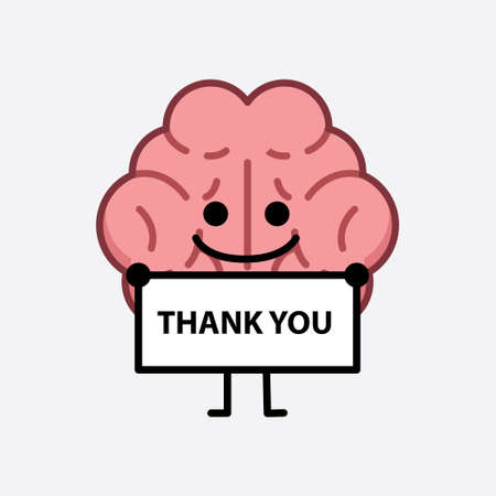 Vector Illustration of Brain Character with cute face and simple body line drawing on isolated backgroundのイラスト素材
