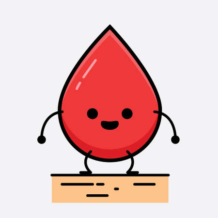 Vector Illustration of Blood Character with cute face and simple body line drawing on isolated backgroundのイラスト素材