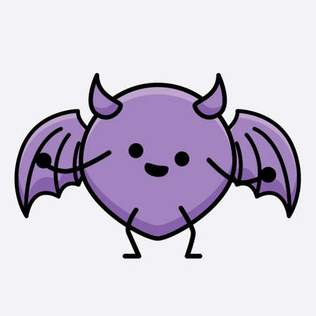 Vector Illustration of Devil Bat Character with cute face and simple body line drawing on isolated backgroundのイラスト素材