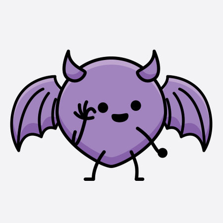 Vector Illustration of Devil Bat Character with cute face and simple body line drawing on isolated backgroundのイラスト素材