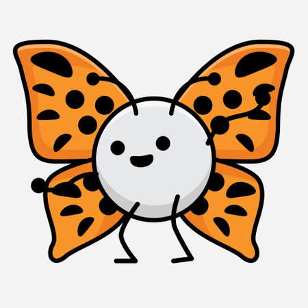 Vector Illustration of Butterfly Character with cute face, simple hands and leg line art on Isolated Backgroundのイラスト素材