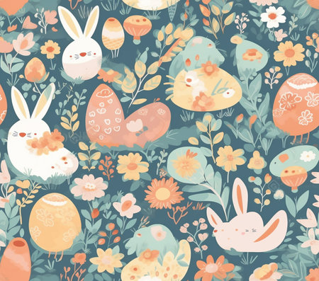 Seamless pattern of cute easter bunny vector illustrationのイラスト素材