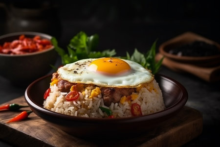 Fried Rice with Fried Egg, Delicious Food Photography Illustration Created with Generative AIの素材