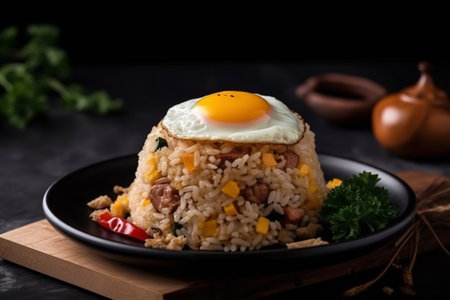 Fried Rice with Fried Egg, Delicious Food Photography Illustration Created with Generative AIの素材