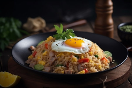 Fried Rice with Fried Egg, Delicious Food Photography Illustration Created with Generative AIの素材