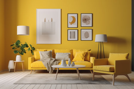 Yellow Living Room Interior Design Created with Generative AIの素材