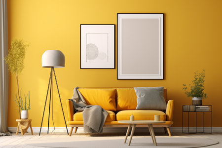 Yellow Living Room Interior Design Created with Generative AIの素材