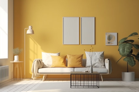Yellow Living Room Interior Design Created with Generative AIの素材