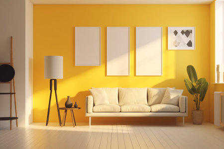 Yellow Living Room Interior Design Created with Generative AIの素材
