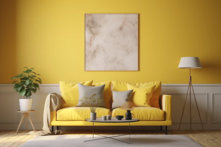 Yellow Living Room Interior Design Created with Generative AIの素材