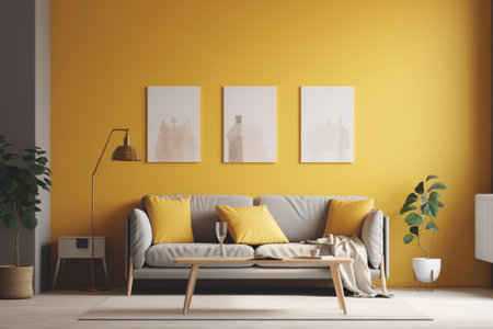 Yellow Living Room Interior Design Created with Generative AIの素材