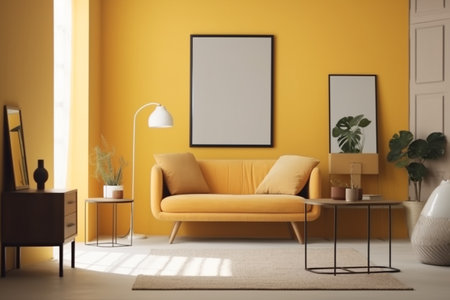 Yellow Living Room Interior Design Created with Generative AIの素材