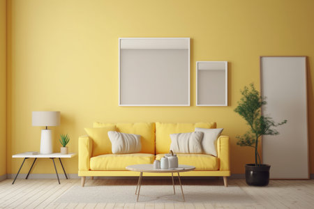 Yellow Living Room Interior Design Created with Generative AIの素材