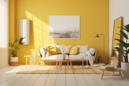 Yellow Living Room Interior Design Created with Generative AIの素材