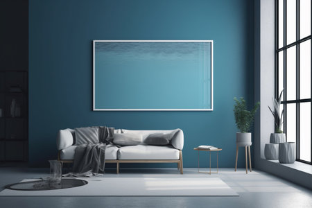 Blue Living Room Interior Design Created with Generative AIの素材