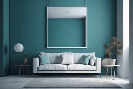 Blue Living Room Interior Design Created with Generative AIの素材
